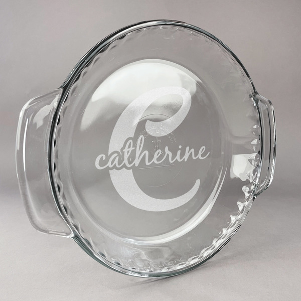 Custom Name & Initial (Girly) Glass Pie Dish - 9.5in Round (Personalized)