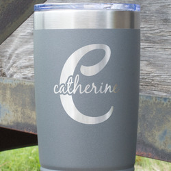 Name & Initial (Girly) 20 oz Stainless Steel Tumbler - Grey - Double Sided (Personalized)