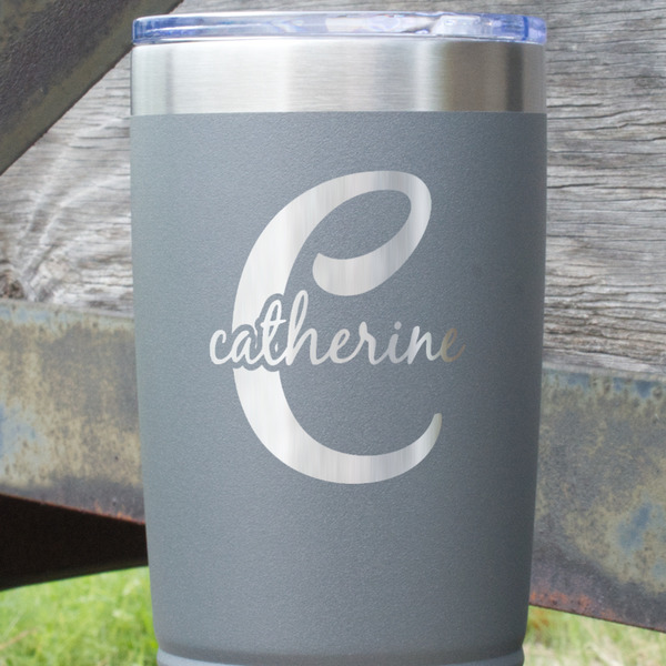Name & Initial (Girly) Gray Polar Camel Tumbler - 20oz - Close Up