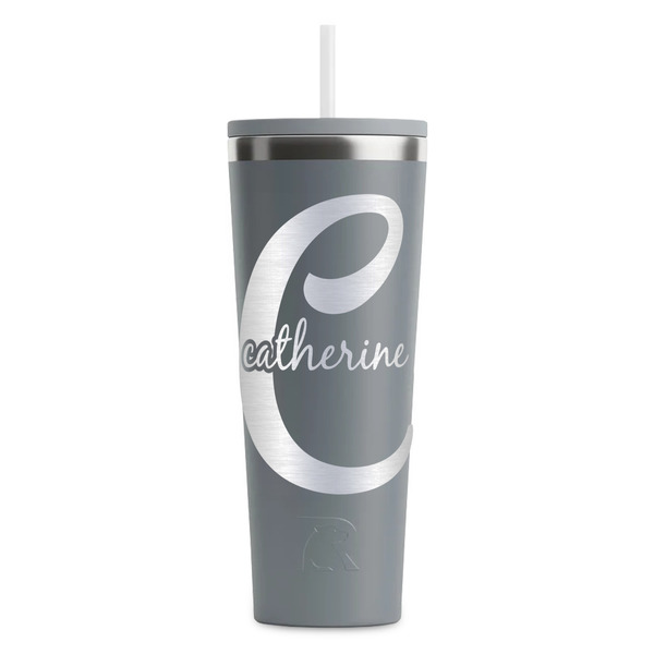 Custom Name & Initial (Girly) RTIC Everyday Tumbler with Straw - 28oz - Grey - Single-Sided (Personalized)