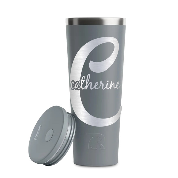 Name & Initial (Girly) Grey RTIC Everyday Tumbler - 28 oz. - Lid Off