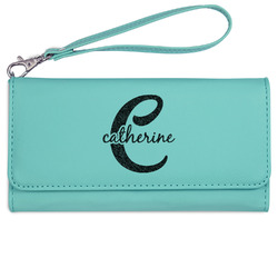Name & Initial (Girly) Ladies Leatherette Wallet - Laser Engraved- Teal (Personalized)