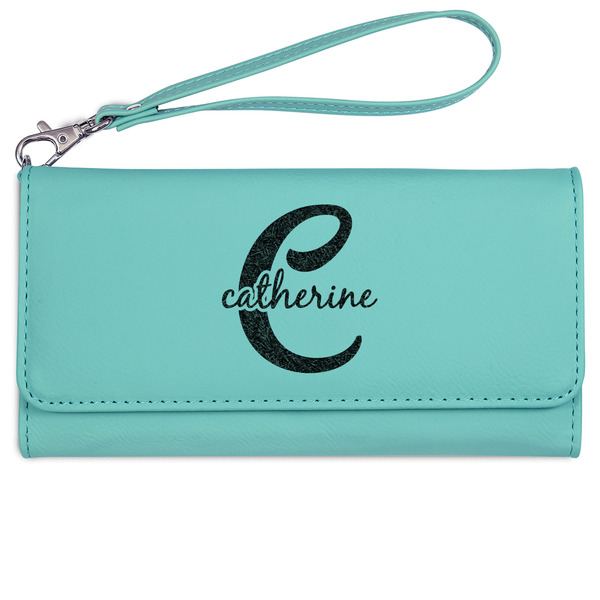 Custom Name & Initial (Girly) Ladies Leatherette Wallet - Laser Engraved- Teal (Personalized)