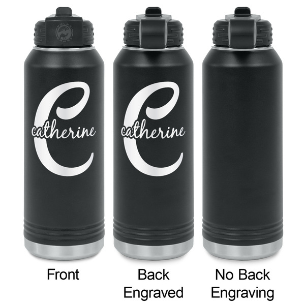 Name & Initial (Girly) Laser Engraved Water Bottles - 2 Styles - Front & Back View