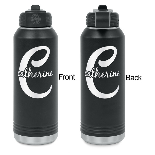 Name & Initial (Girly) Laser Engraved Water Bottles - Front & Back Engraving - Front & Back View