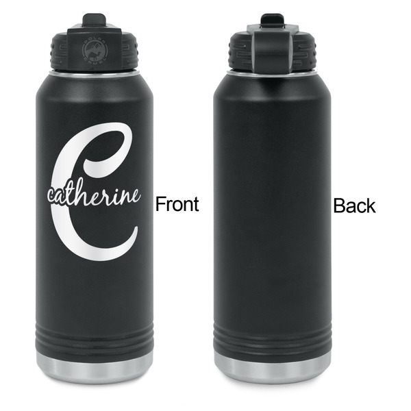 Name & Initial (Girly) Laser Engraved Water Bottles - Front Engraving - Front & Back View