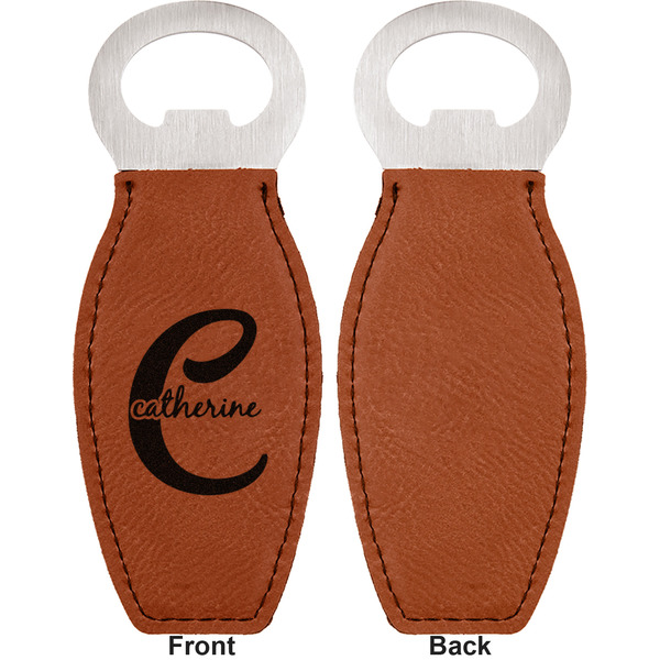 Name & Initial (Girly) Leather Bar Bottle Opener - Front and Back (single sided)
