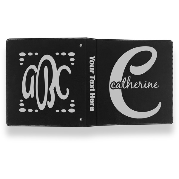 Name & Initial (Girly) Leather Binder - 1" - Black- Back Spine Front View