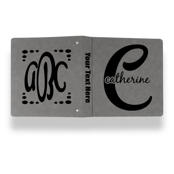 Name & Initial (Girly) Leather Binder - 1" - Grey - Back Spine Front View