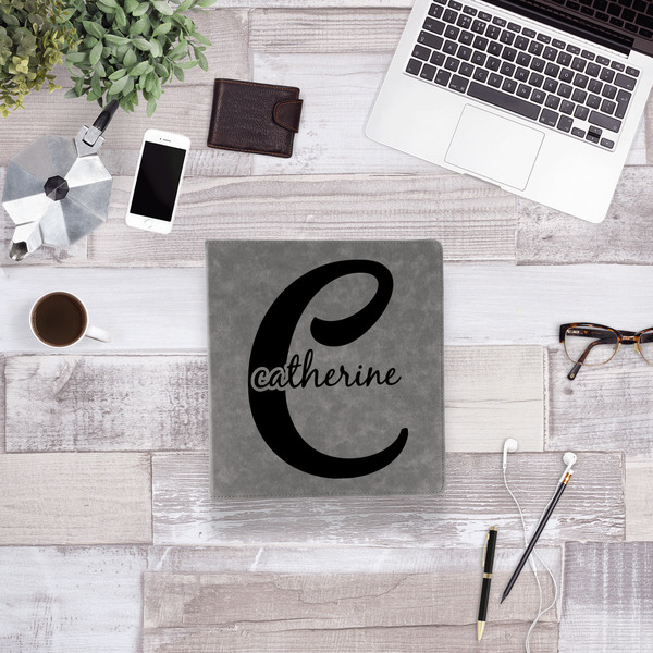 Name & Initial (Girly) Leather Binder - 1" - Grey - Lifestyle View