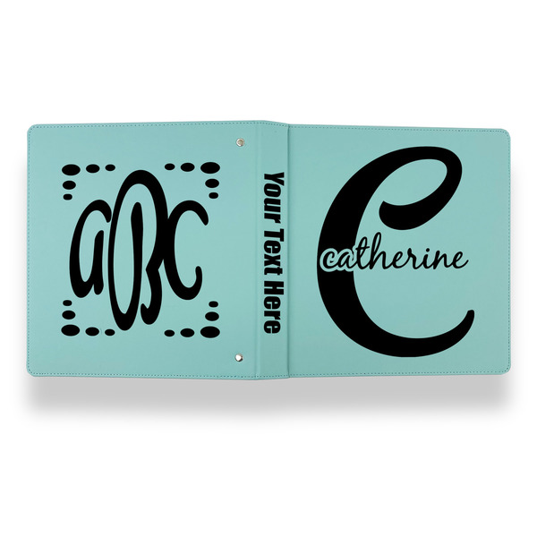 Name & Initial (Girly) Leather Binder - 1" - Teal - Back Spine Front View