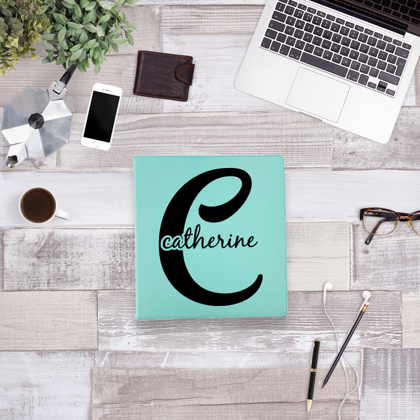 Name & Initial (Girly) Leather Binder - 1" - Teal - Lifestyle View