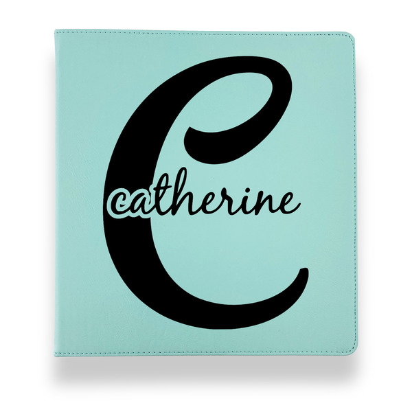 Custom Name & Initial (Girly) Leather Binder - 1" - Teal (Personalized)