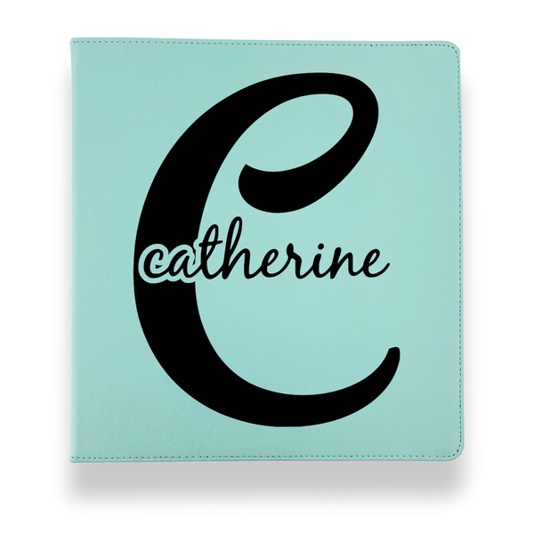Name & Initial (Girly) Leather Binders - 1" - Teal - Front View