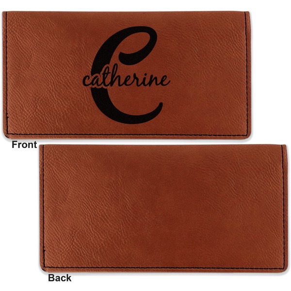 Name & Initial (Girly) Leather Checkbook Holder Front and Back Single Sided - Apvl