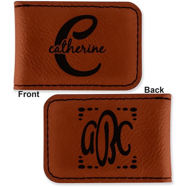 Name & Initial (Girly) Leatherette Magnetic Money Clip - Front and Back