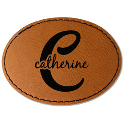 Name & Initial (Girly) Faux Leather Iron On Patch - Oval (Personalized)