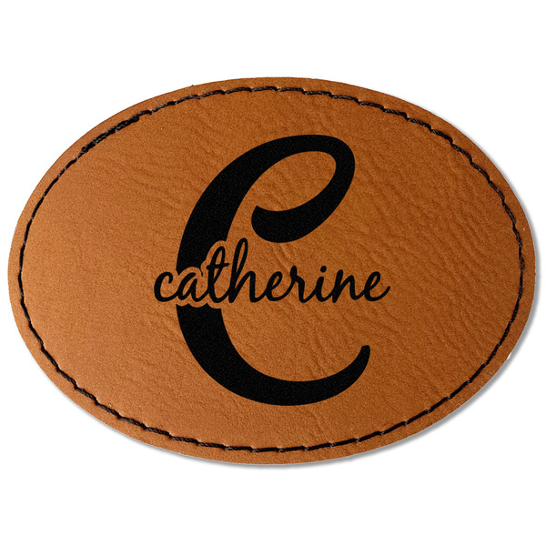 Custom Name & Initial (Girly) Faux Leather Iron On Patch - Oval (Personalized)