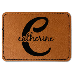 Name & Initial (Girly) Faux Leather Iron On Patch - Rectangle (Personalized)