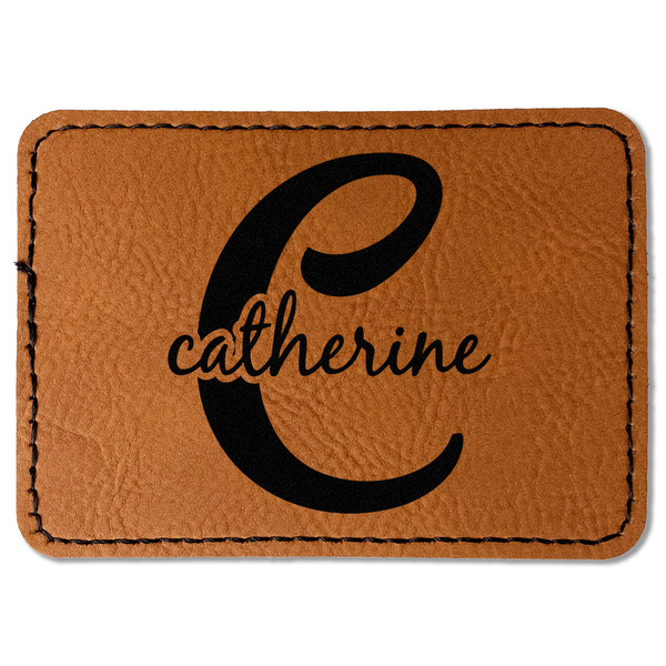 Custom Name & Initial (Girly) Faux Leather Iron On Patch - Rectangle (Personalized)