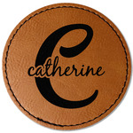 Name & Initial (Girly) Faux Leather Iron On Patch - Round (Personalized)