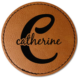 Name & Initial (Girly) Faux Leather Iron On Patch - Round (Personalized)