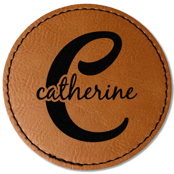 Custom Name & Initial (Girly) Faux Leather Iron On Patch - Round (Personalized)