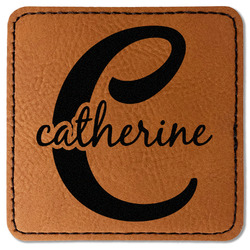 Name & Initial (Girly) Faux Leather Iron On Patch - Square (Personalized)