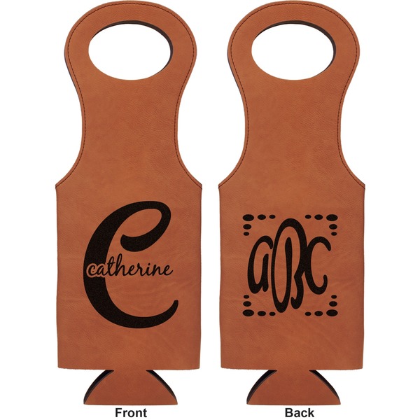 Name & Initial (Girly) Leatherette Wine Tote Double Sided - Front and Back