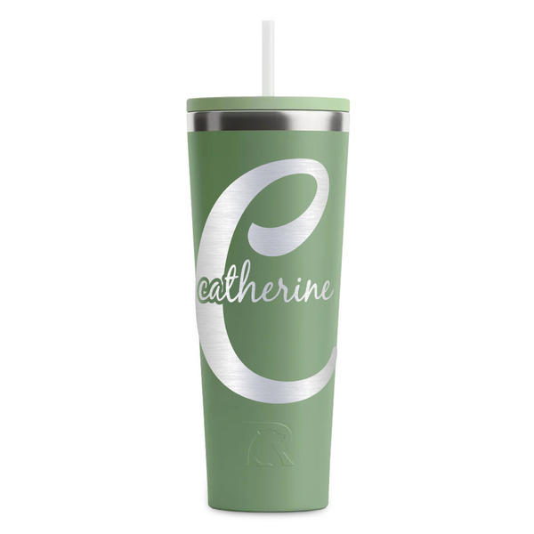 Custom Name & Initial (Girly) RTIC Everyday Tumbler with Straw - 28oz - Light Green - Single-Sided (Personalized)