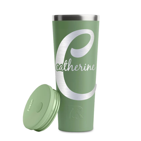 Name & Initial (Girly) Light Green RTIC Everyday Tumbler - 28 oz. - Lid Off