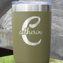 Name & Initial (Girly) 20 oz Stainless Steel Tumbler - Olive - Double Sided (Personalized)