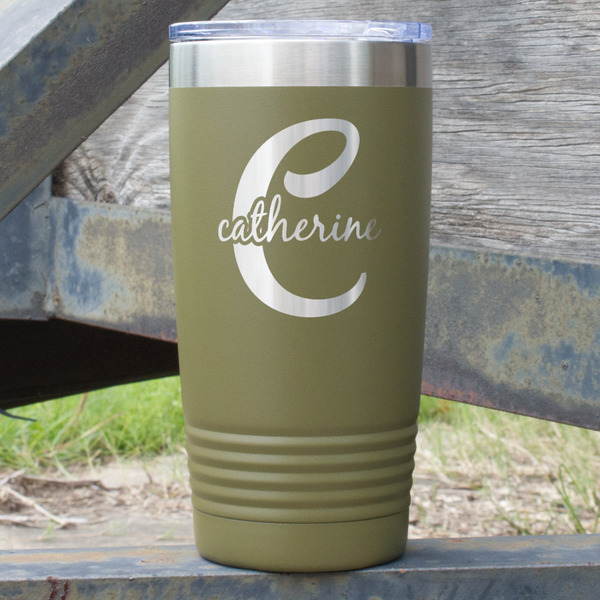 Custom Name & Initial (Girly) 20 oz Stainless Steel Tumbler - Olive - Single Sided (Personalized)