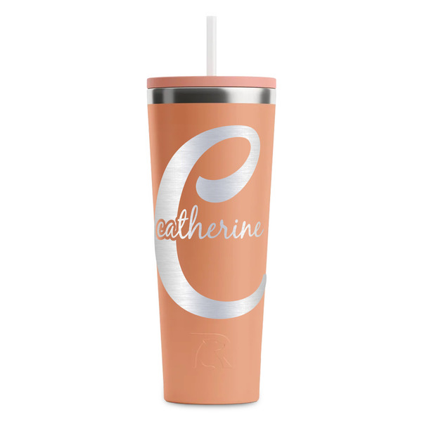 Custom Name & Initial (Girly) RTIC Everyday Tumbler with Straw - 28oz - Peach - Single-Sided (Personalized)