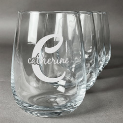 Name & Initial (Girly) Stemless Wine Glasses (Set of 4) (Personalized)