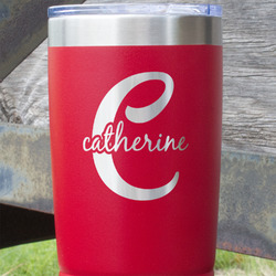 Name & Initial (Girly) 20 oz Stainless Steel Tumbler - Red - Single Sided (Personalized)