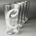 Name & Initial (Girly) Pint Glasses - Engraved (Set of 4) (Personalized)