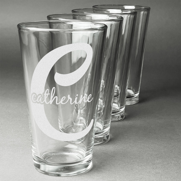 Custom Name & Initial (Girly) Pint Glasses - Engraved (Set of 4) (Personalized)