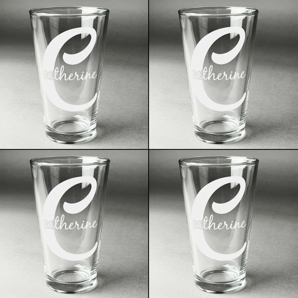 Name & Initial (Girly) Set of Four Engraved Beer Glasses - Individual View