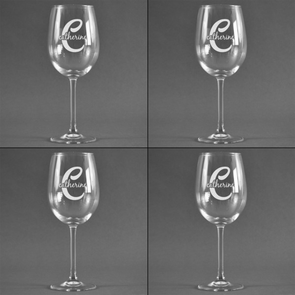 Name & Initial (Girly) Set of Four Personalized Wineglasses (Approval)