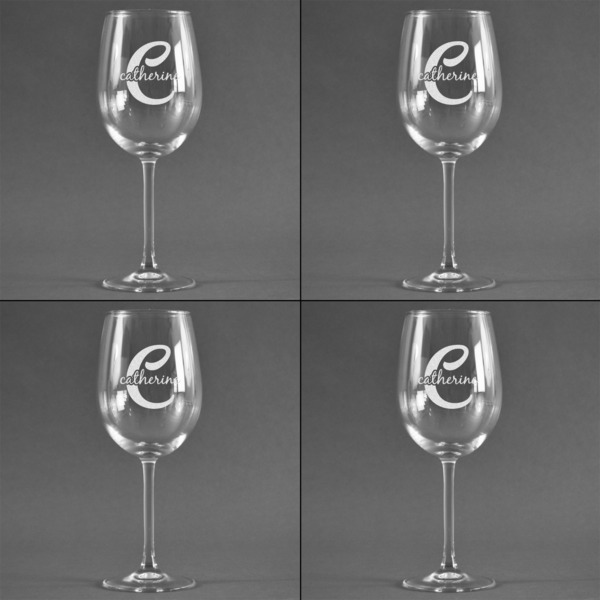 Name & Initial (Girly) Set of Four Personalized Wineglasses (Approval)
