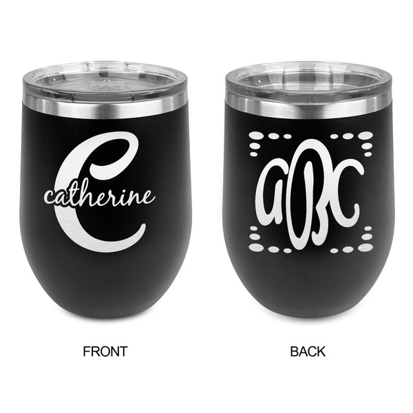 Name & Initial (Girly) Stainless Wine Tumblers - Black - Double Sided - Approval