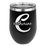 Name & Initial (Girly) Stemless Stainless Steel Wine Tumbler - Black - Double Sided (Personalized)