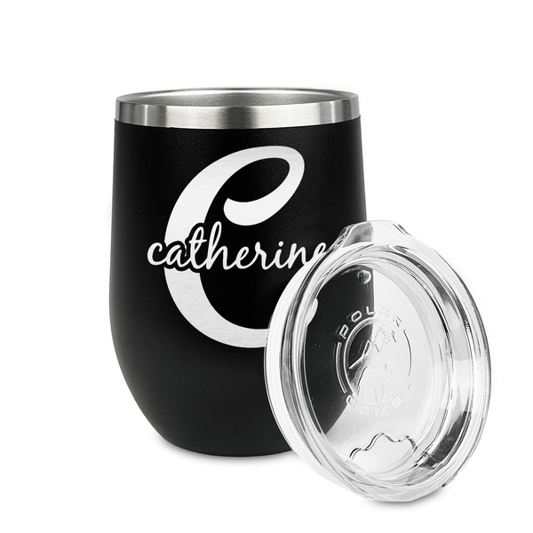 Name & Initial (Girly) Stainless Wine Tumblers - Black - Single Sided - Alt View