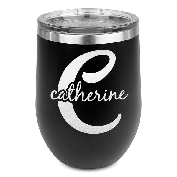 Custom Name & Initial (Girly) Stemless Wine Tumbler - 5 Color Choices - Stainless Steel  (Personalized)