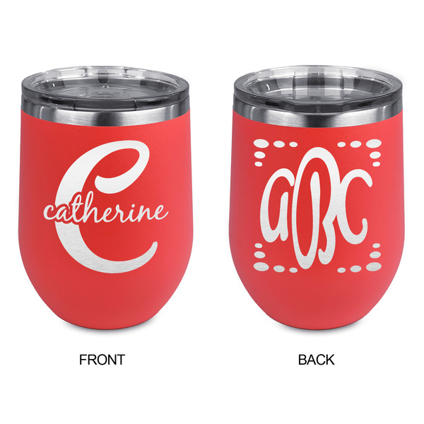 Name & Initial (Girly) Stainless Wine Tumblers - Coral - Double Sided - Approval