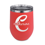 Name & Initial (Girly) Stemless Stainless Steel Wine Tumbler - Coral - Single Sided (Personalized)