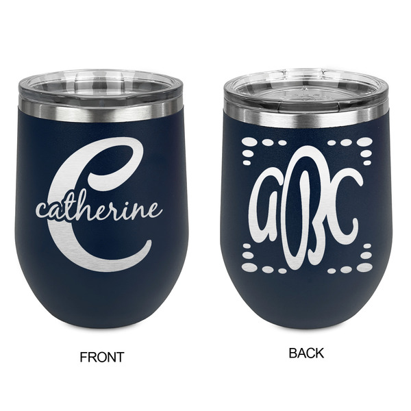 Name & Initial (Girly) Stainless Wine Tumblers - Navy - Double Sided - Approval