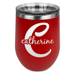Name & Initial (Girly) Stemless Stainless Steel Wine Tumbler - Red - Double Sided (Personalized)