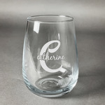 Name & Initial (Girly) Stemless Wine Glass - Engraved (Personalized)